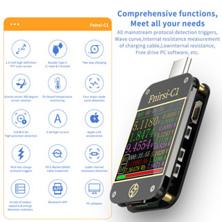 Fnirsi-c1 Type-C PD ทริกเกอร์ USB-C โวลต์มิเตอร์ แอมมิเตอร์ ชาร์จเร็ว โปรโตคอล ทดสอบ Type-C มิเตอร์ พาวเวอร์แบงค์ เครื่องทดสอบ พร้อมซอฟต์แวร์ PC