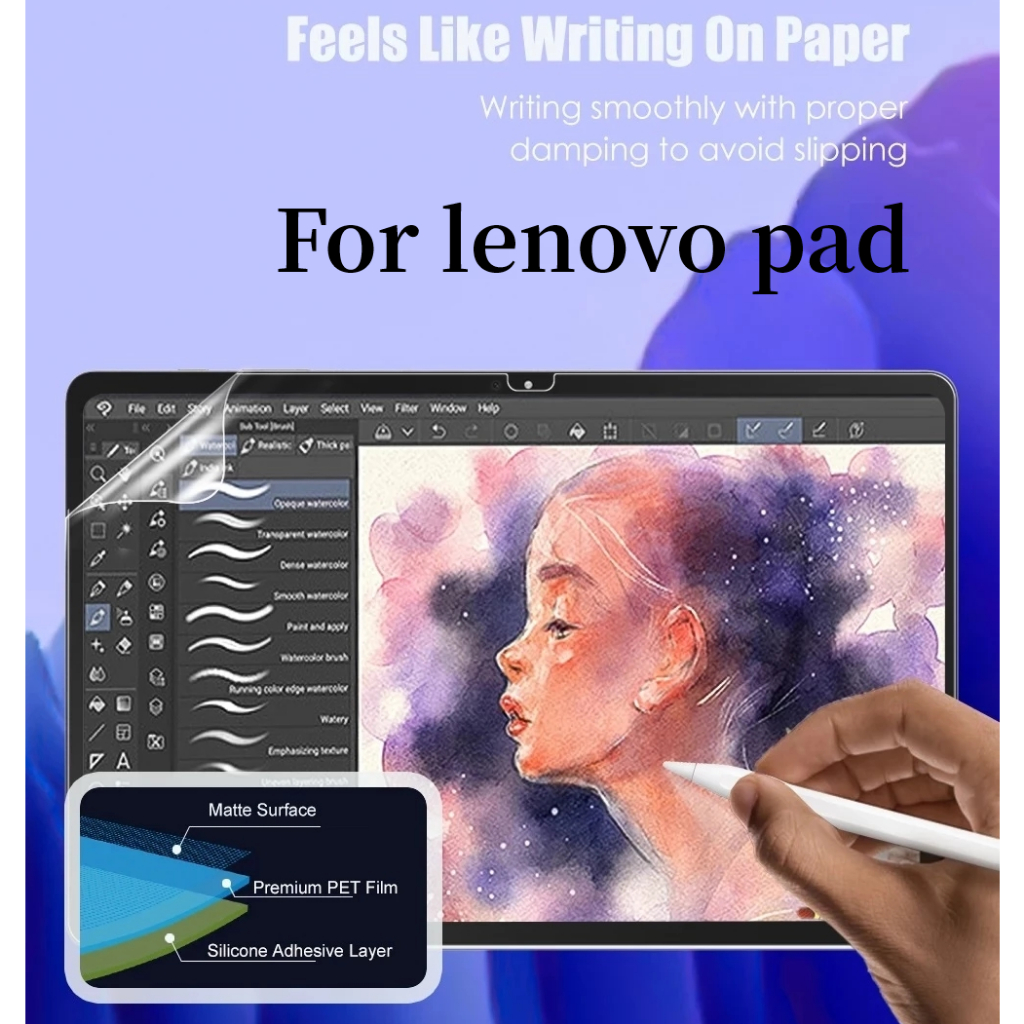 ฟิล์มกระดาษจิตรกรรมสําหรับ Lenovo pad pro J606F J706F Tab P11 plus Tab M10 X505 X605 X306 M10 plus Tab M7 M8 หน้าจอ PET นุ่มป้องกัน กระดาษชอบ ฟิล์มเหมือนกระดาษ