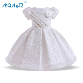 Mqatz ชุดเดรสเจ้าหญิง แขนสั้น ลายดอกไม้ สีขาว สําหรับเด็กผู้หญิง L5389