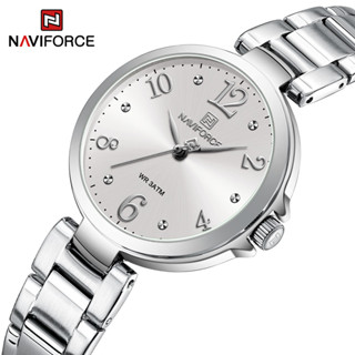 Naviforce 5031 นาฬิกาข้อมือแฟชั่น กันน้ํา สีเงิน เรียบง่าย สําหรับสตรี