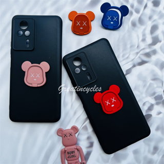 Xiaomi Redmi K60E 6.67 นิ้ว เคสโทรศัพท์ นิ่ม TPU ซิลิโคน สีดํา เคสป้องกัน พร้อมแหวนขาตั้ง หมีโหด