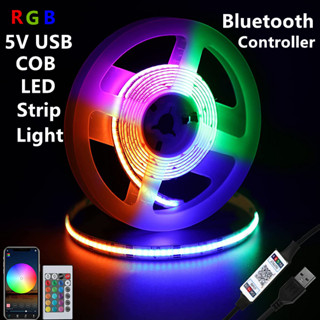 แถบไฟ LED RGB 5V USB พร้อมแอป และรีโมตคอนโทรล บลูทูธ COB 1 เมตร 2 เมตร 3 เมตร เปลี่ยนสีได้ สําหรับตกแต่งตู้ปลา TV PC รถยนต์ ตั้งแคมป์ ปาร์ตี้ DIY