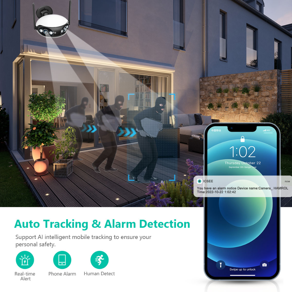 Hamrol 4K 8MP 180 ° Wireless Wide Angle Camera  Waterproof Color Night Vision Mobile CCTV