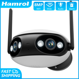 แฮมรอล 4K 8MP 180 ° กล้องวงจรปิด CCTV ไร้สาย มุมกว้าง กันน้ํา มองเห็นที่มืด สําหรับโทรศัพท์มือถือ