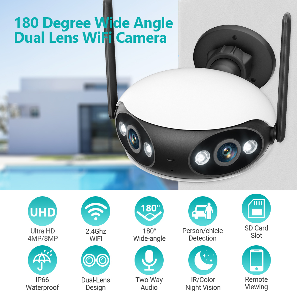 Hamrol 4K 8MP 180 ° Wireless Wide Angle Camera  Waterproof Color Night Vision Mobile CCTV