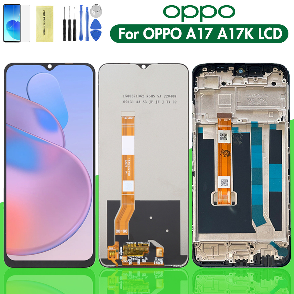 สําหรับ OPPO A17 A17K LCD CPH2477 CPH2471Display Touch Screen Digitizer Assembly กรอบเปลี่ยน