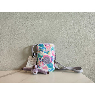 Kipling k11079 กระเป๋าสะพายข้าง กระเป๋าใส่เหรียญ กระเป๋าใส่กุญแจ ลายดอกไม้ สีเขียวน้ํา สีเงิน สีเทา