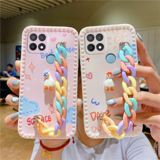 เคสโทรศัพท์มือถือ TPU แบบนิ่ม ลายการ์ตูนหมีไอศกรีม ชานม และสายคล้อง สําหรับ OPPO A15 A15S