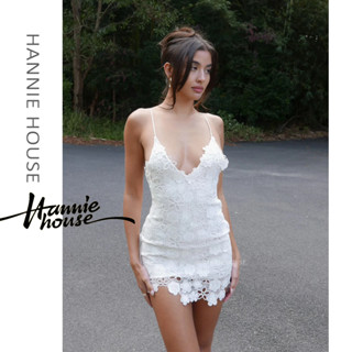 Hannie- ชุดเดรส เปิดหลัง ลายดอกไม้ ลูกไม้ สําหรับผู้หญิง