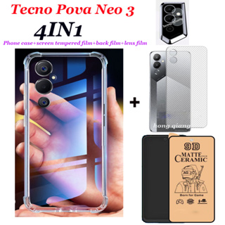 (4 In 1) Tecno Pova Neo 3 Pova Neo 2 Pova Neo เคสโทรศัพท์ สี่มุม เคสโทรศัพท์ กันกระแทก โปร่งใส + ฟิล์มเซรามิคหน้าจอ + ฟิล์มเลนส์ + ฟิล์มด้านหลัง