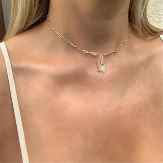 เครื่องประดับ สร้อยคอโชคเกอร์ สเตนเลส จี้ผีเสื้อ พร้อมคลิปหนีบกระดาษ สําหรับผู้หญิง