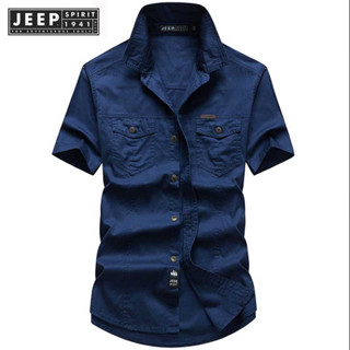 JEEP SPIRIT 1941 ESTD เสื้อยืดคอกลม แขนห้าส่วน สีพื้น แฟชั่นฤดูร้อน สําหรับผู้ชาย