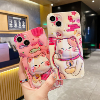 เคสซิลิโคน อีพ็อกซี่ ลายการ์ตูนแมวนําโชค 3D กันกระแทก สําหรับ iPhone 14 11 12 13 Pro Max XS X XR 7 8 Plus