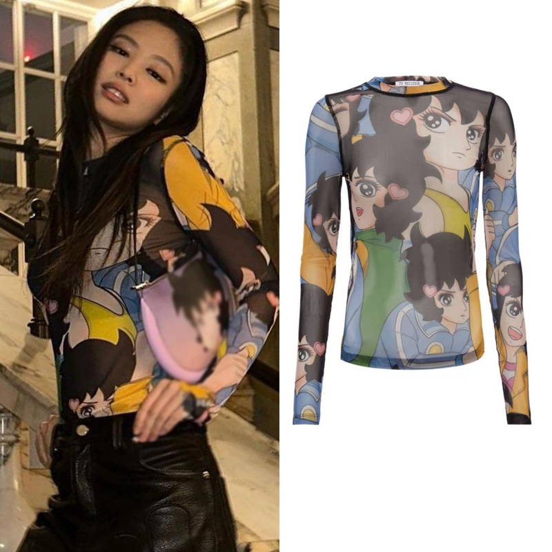 เสื้อครอปท็อปแขนยาว ป้องกันแดด พิมพ์ลายการ์ตูน Jennie แบบเข้ารูป สําหรับผู้หญิง