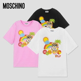 Moschino ใหม่ เสื้อยืดคอกลม แขนสั้น พิมพ์ลายโลโก้ตัวอักษรหมีวันหยุด