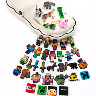 ใหม่ Minecraft Jenga ชุดเกม Crocs Jibbitz Charms รองเท้าแตะ จี้ปุ่ม การ์ตูน ของขวัญสําหรับเด็ก ปาร์ตี้