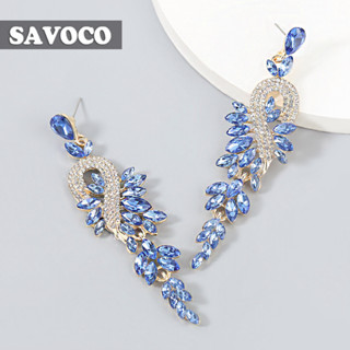 Savoco ต่างหูระย้า ประดับพลอยเทียม ทรงเรขาคณิต 4 สี แฟชั่น สําหรับผู้หญิง SE114