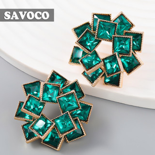 Savoco ต่างหูสตั๊ด รูปกังหันลม เรขาคณิต ทรงสี่เหลี่ยม ประดับพลอยเทียม 4 สี เครื่องประดับแฟชั่น สําหรับผู้หญิง SE117