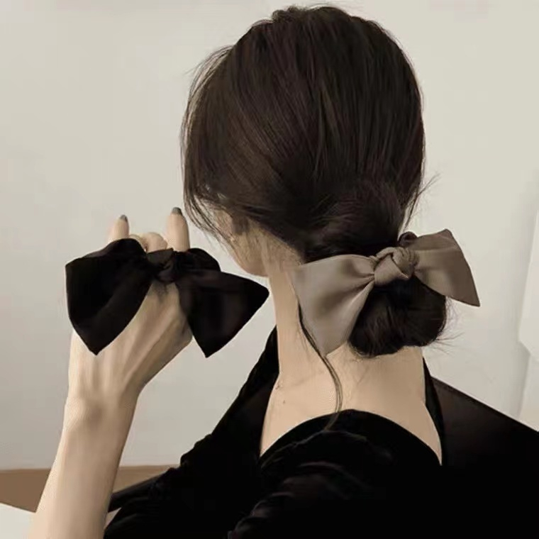 ยางรัดผม ผ้าซาติน ประดับโบว์ ระดับไฮเอนด์ หรูหรา สไตล์ฝรั่งเศส เครื่องประดับ สําหรับผู้หญิง
