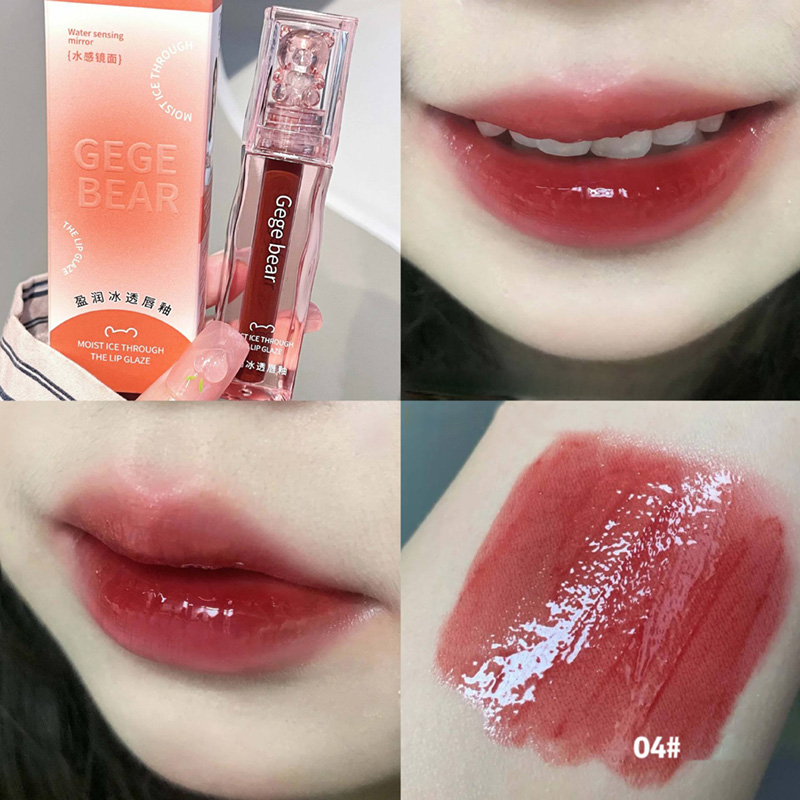 Gege bear Mirror Lip Gloss | ลิปสติกแก้วให้ความชุ่มชื้นสีติดทนนาน |แต่งหน้าปีใหม่ของขวัญวาเลนไทน์ - รูปที่ 3