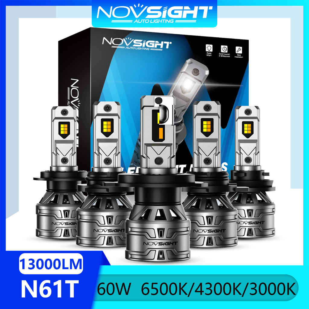 Novsight N61T LED ไฟหน้ารถ 9005 9006 H4 H7 H11 LED ไฟหน้าหลอดไฟสูง/ต่ำ/ไฟตัดหมอก 6500K 4300K 3000K 60W 13000LM Plug & Play 2 PCS รับประกัน 1 ปีจัดส่งฟรี