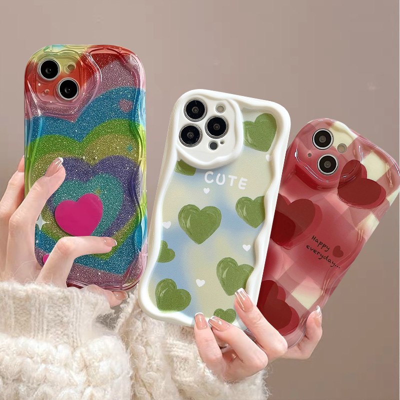 เคสโทรศัพท์มือถือแบบนิ่ม ขอบโค้ง ลายหัวใจ สีรุ้ง 3D สําหรับ Realme C67 C53 C55 C35 C31 C12 C25 C25Y C11 C20 C25s C15 C33 C30 5 C17 7i 5i 6i 5s C21Y C20A C21 C1 C3 C2