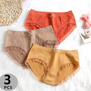 พร้อมส่ง 3 ชิ้น / เซต กางเกงชั้นใน ผู้หญิง โบว์ หวาน ญี่ปุ่น ชุดชั้นในหญิง ลูกไม้ เอวกลาง แข็ง ระบายอากาศ นุ่ม สําหรับผู้หญิง ยืดหยุ่น ชุดชั้นในเด็กผู้หญิง