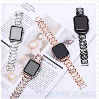 (สาย + เคส) สายนาฬิกาข้อมือสเตนเลส ประดับเพชร สําหรับ Apple Watch Series 8 ultra 7 6 SE 5 4 3 2 Strap 41 มม. 45 มม. 49 มม. 40 มม. 44 มม.