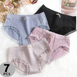พร้อมส่ง 7 ชิ้น / เซต กางเกงชั้นใน ผู้หญิง โบ หวาน ญี่ปุ่น ชุดชั้นในหญิง ลูกไม้ เอวกลาง แข็ง ระบายอากาศ นุ่ม สําหรับผู้หญิง ยืดหยุ่น ชุดชั้นในเด็กผู้หญิง