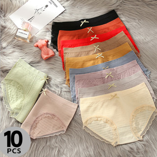 พร้อมส่ง 10 ชิ้น / เซต กางเกงชั้นใน ผู้หญิง โบว์ หวาน ญี่ปุ่น หญิง ชุดชั้นใน ลูกไม้ เอวกลาง แข็ง ระบายอากาศ นุ่ม สําหรับผู้หญิง ยืดหยุ่น ชุดชั้นในเด็กผู้หญิง