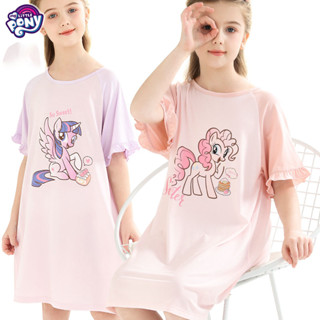 ชุดนอนกระโปรง ผ้าเรยอน แบบบาง แขนสั้น พิมพ์ลาย My Little Pony แฟชั่นฤดูร้อน สําหรับเด็กผู้หญิง