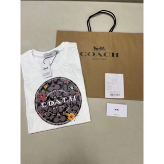 เสื้อยืดแขนสั้นลําลอง ผ้าฝ้ายแท้ คอกลม พิมพ์ลายโลโก้ COACHI ขนาดใหญ่ สีดํา คุณภาพสูง แฟชั่นคู่รัก พร้อมป้ายแขวน