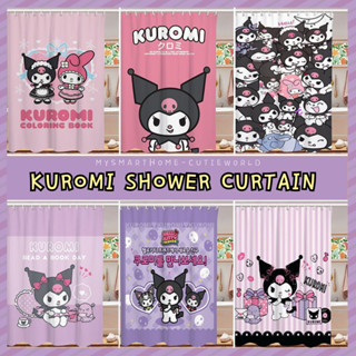 Kuromi ม่านอาบน้ํา พร้อมตะขอฟรี โพลีเอสเตอร์ ม่านอาบน้ํา การ์ตูน ผ้าม่านอาบน้ํา สีชมพู อุปกรณ์ห้องน้ํา