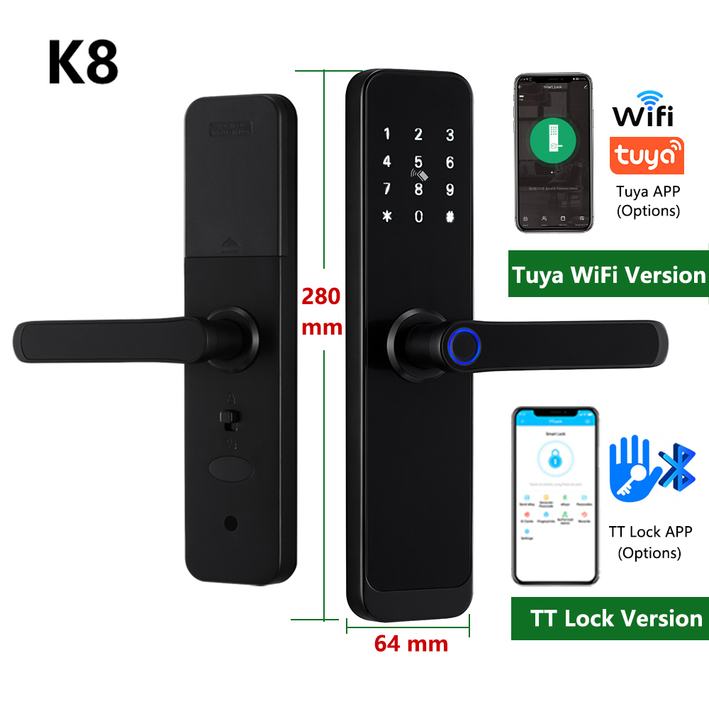 Tuya/ttlock ล็อคประตูอัจฉริยะ APP จัดการล็อคดิจิตอลลายนิ้วมือ/การ์ด IC/รหัส/APP/ปลดล็อคกุญแจล็อคอิเล็กทรอนิกส์ K8