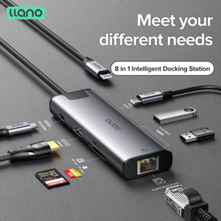 Llano 8 in 1 ฮับ USB C HDMI USB3.0 RJ451000Mbps PD100W TF/SD การ์ดรีดเดอร์ ชาร์จอะแดปเตอร์ USB Splitter สําหรับ MacBook Pro Air PC USB HUB