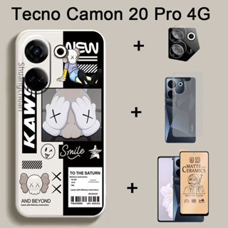 4in1 Tecno Camon 20 Pro เคสโทรศัพท์ เซรามิค ฟิล์มป้องกัน + ฟิล์มเลนส์ + ฟิล์มด้านหลัง วิศวกรรม อวกาศ นักบินอวกาศ เคสโทรศัพท์ TPU นิ่ม กันกระแทก