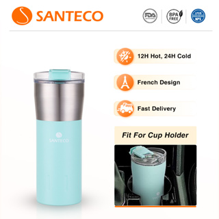 SANTECO 12oz/17oz ขวดน้ําแก้วน้ําร้อนสูญญากาศฉนวนสแตนเลสขวดน้ําดื่มแก้วน้ําร้อนและเย็นสําหรับผู้ใหญ่ในรถยนต์