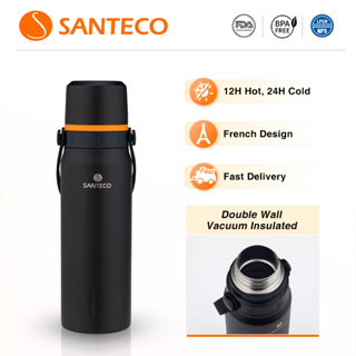 Santeco KAFE 1200ml ขวดกาแฟ 650 มล. ขวดกาแฟแบบพกพาพร้อม Dripper, ฉนวนสูญญากาศ, ขวดน้ําสแตนเลส, ฝาพลิก, ฝาพวยกา, ฝายืดหยุ่น