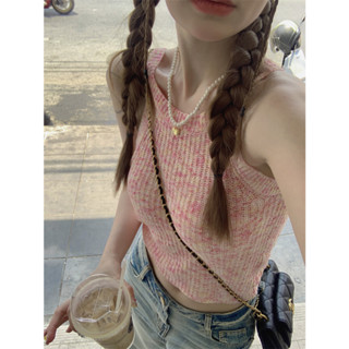 Tender pink design summer hot girl off shoulder sleeveless knitting Camisole top sleeveless top