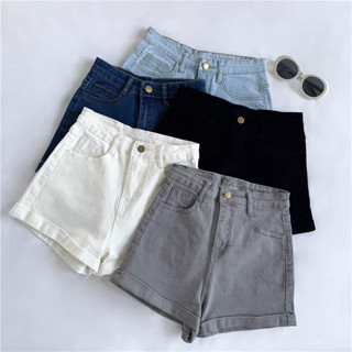 Basic classic versatile rolled hem elastic high waisted denim shorts denim hot pants