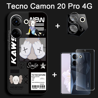 Tecno Camon 20 pro 4G เคสโทรศัพท์ 3in1 ฟิล์มกระจกนิรภัย + ฟิล์มเลนส์กล้อง + การ์ตูนแบรนด์อินเทรนด์ Sesame Street เคสโทรศัพท์ กันกระแทก TPU นิ่ม