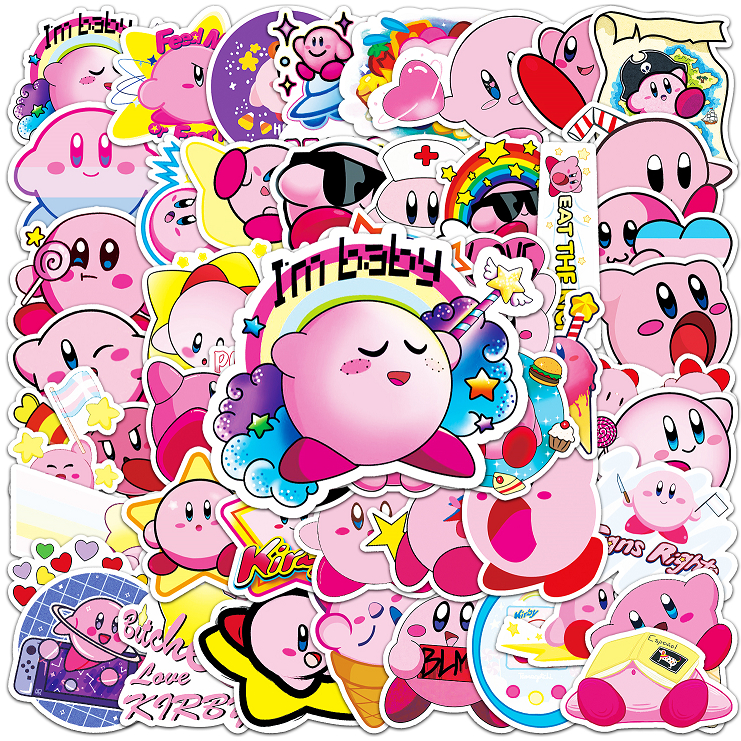 สีชมพู 50 ชิ้นการ์ตูน Kirby Super Star สติ๊กเกอร์กันน้ํา Graffiti สําหรับ DIY แล็ปท็อปกระเป๋าเดินทางสติกเกอร์จักรยาน