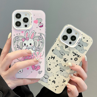 เคสโทรศัพท์มือถือแบบใส แต่งกลิตเตอร์ ลายหัวใจ กระต่ายน่ารัก สําหรับ iPhone 13 Pro Max 11 12 13 14 Pro Max 14