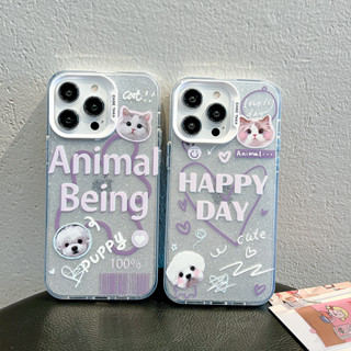 เคสโทรศัพท์มือถือแบบใส ลายลูกสุนัข ลูกแมวน่ารัก แต่งกลิตเตอร์ สําหรับ iPhone 13 Pro Max 11 12 13 14 Pro Max 14