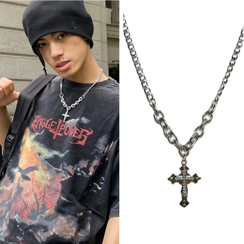 สร้อยคอโซ่ไทเทเนียม จี้ไม้กางเขน สไตล์ฮิปฮอป สําหรับผู้ชาย และคู่รัก