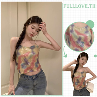 Fulllove เสื้อสายเดี่ยว ประดับเลื่อม สีสันสดใส สายปาร์ตี้ควรมี Y2K crop top