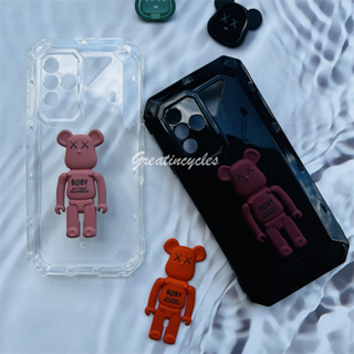 Ulefone Power Armor 18 18T 5G 19 19T เคสโทรศัพท์ ซิลิโคนนิ่ม TPU สีดํา ป้องกัน พร้อมการ์ตูนหมี พับได้ มัลติฟังก์ชั่น วันพีช ที่ยึดโทรศัพท์ ปรับได้