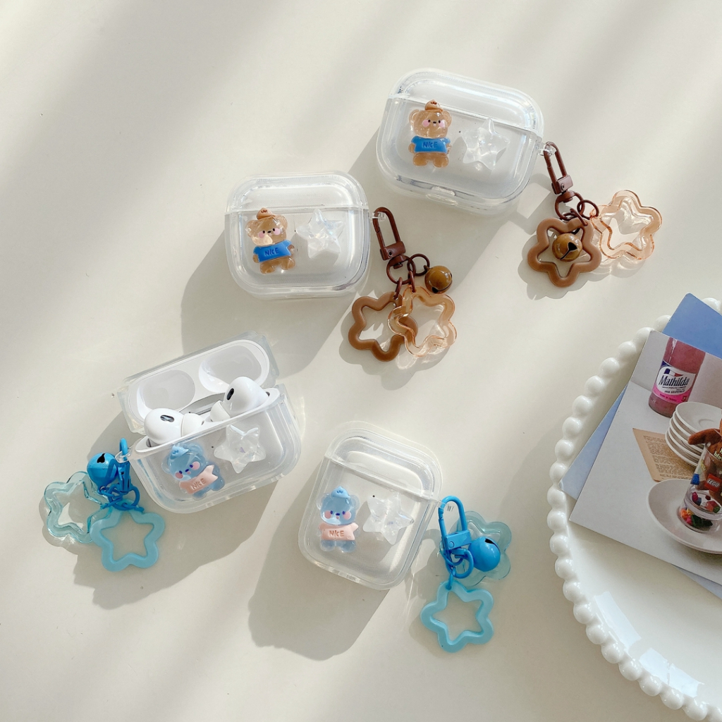 เคส airpods 4 DIY Bear star โปร่งใสสําหรับ airpods pro gen 2 1 2 pro 3 case cover