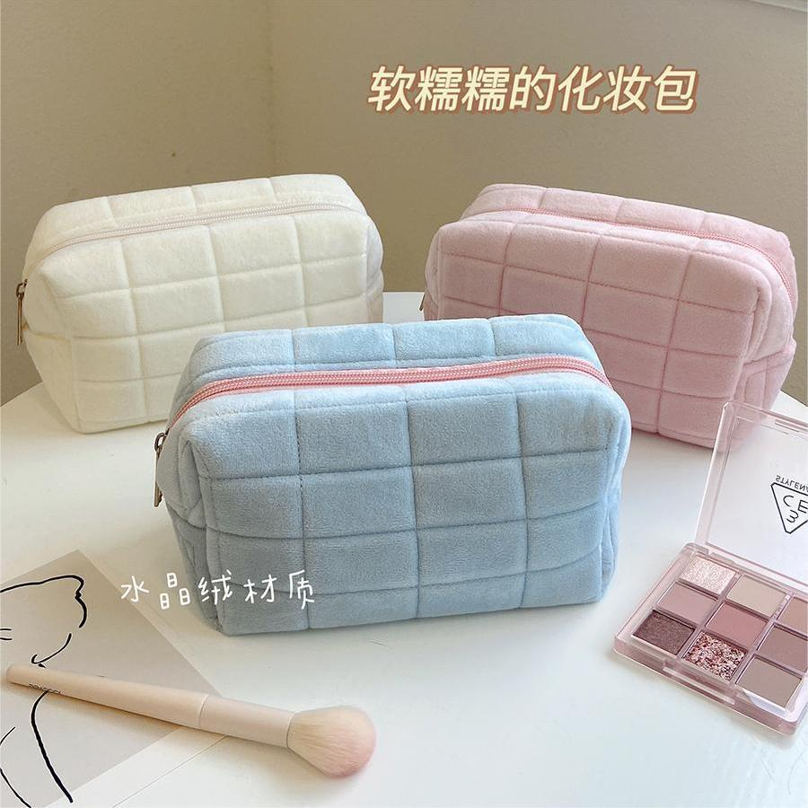 กระเป๋าเครื่องสําอาง สีครีม ความจุขนาดใหญ่ สไตล์เกาหลี คุณภาพสูง สําหรับผู้หญิง