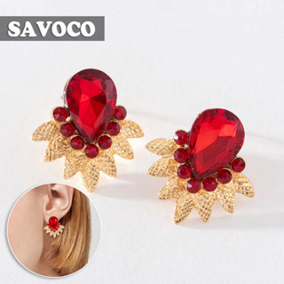 Savoco ต่างหูสตั๊ด รูปดอกไม้ ใบไม้ ประดับพลอยเทียม ทรงเรขาคณิต 4 สี เครื่องประดับแฟชั่น สําหรับผู้หญิง SE125